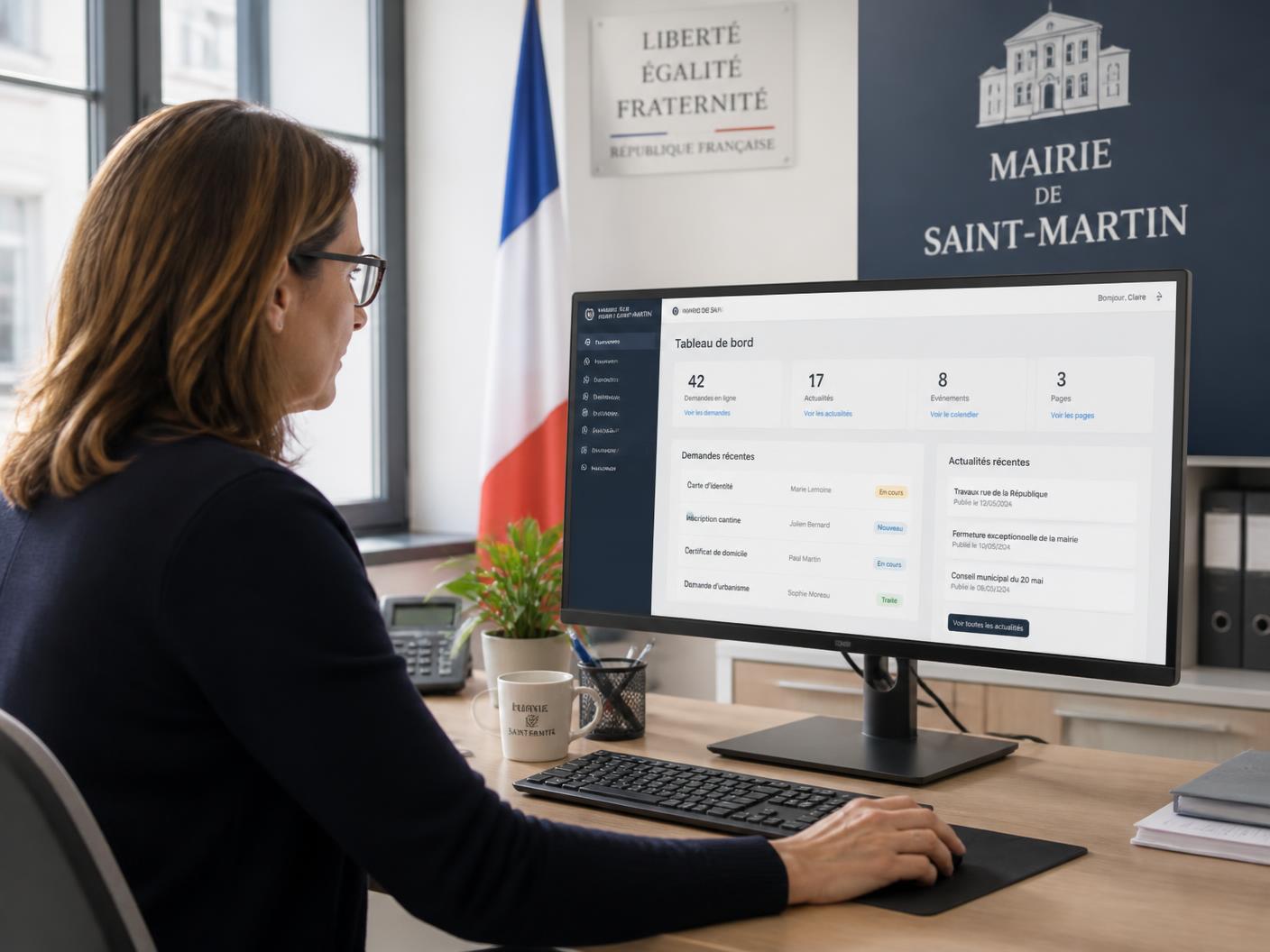 Secrétaire de mairie mettant à jour le site depuis l’interface d’administration